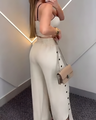 Suspenders Elastic Waist Wide Leg Pants Two Piece Set