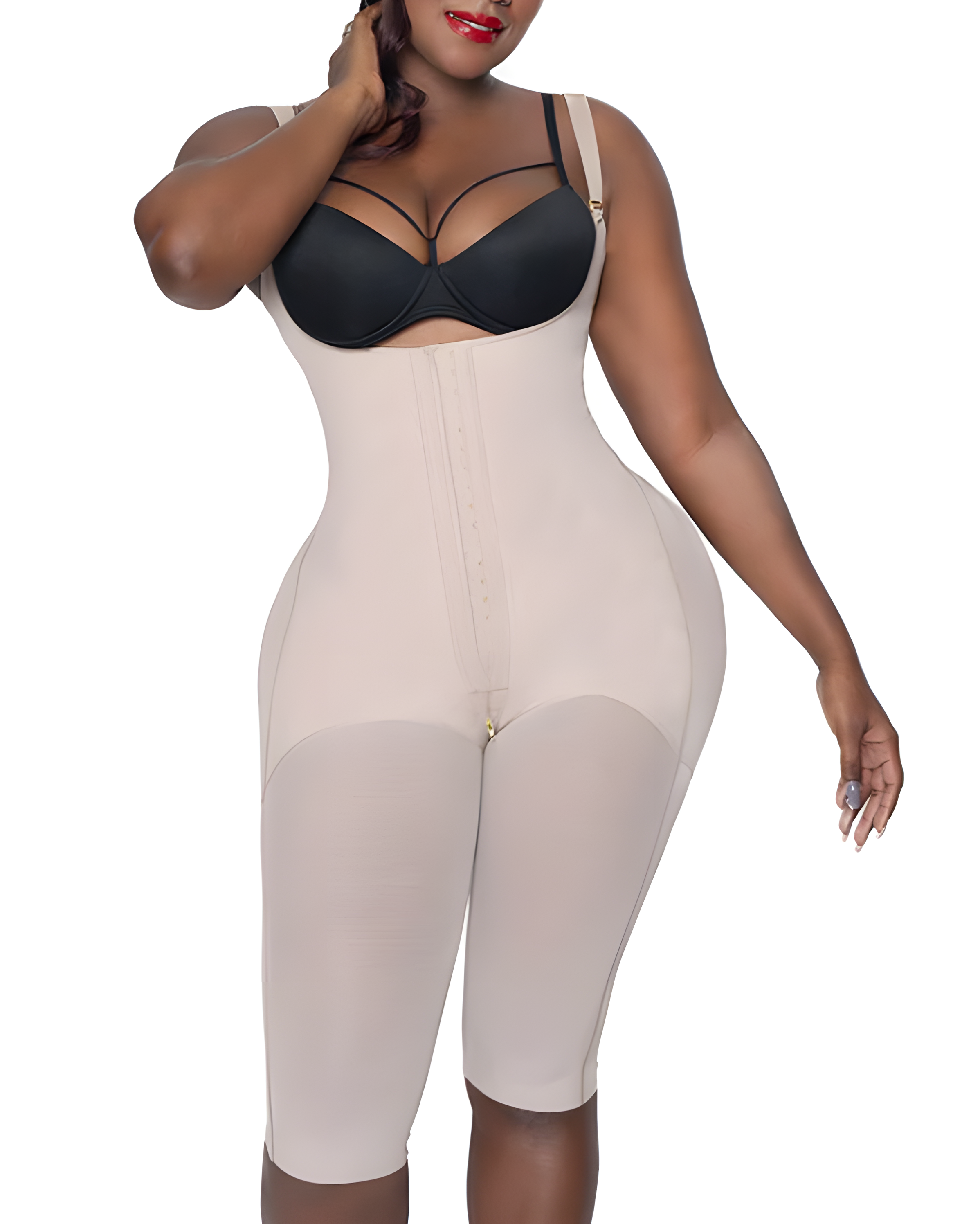 Sheer Mesh Open Chest Mid-Length Hook and Eye Shapewear