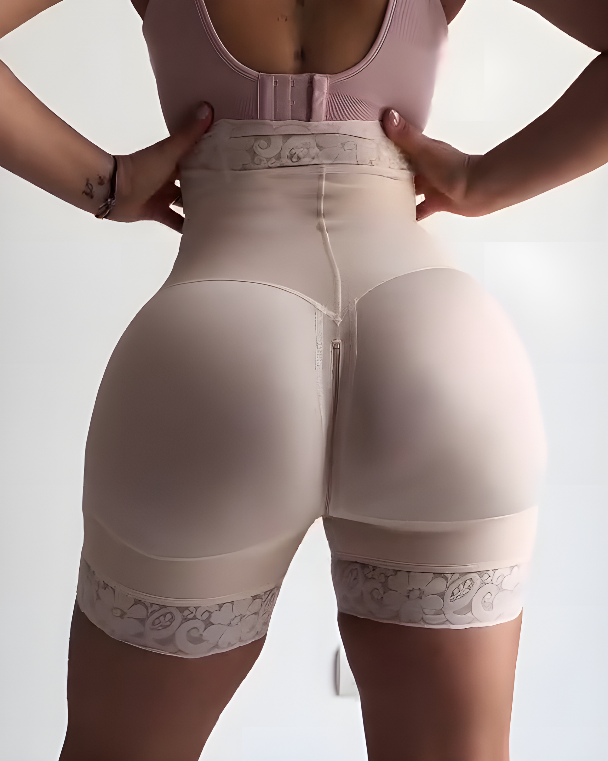 Side Zipper Lace Trim Butt Lifter Shorts