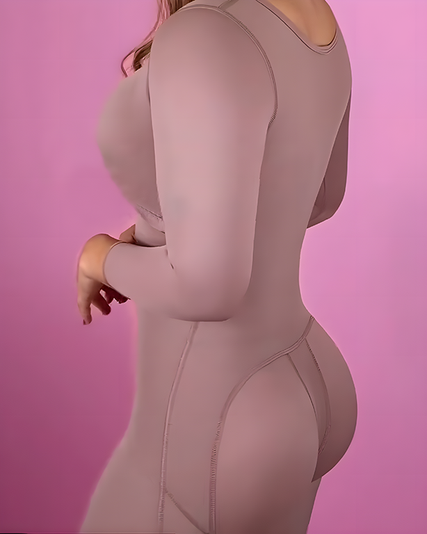 Long-Sleeved 4-Row Hook-and-Eye Tummy Control Shapewear