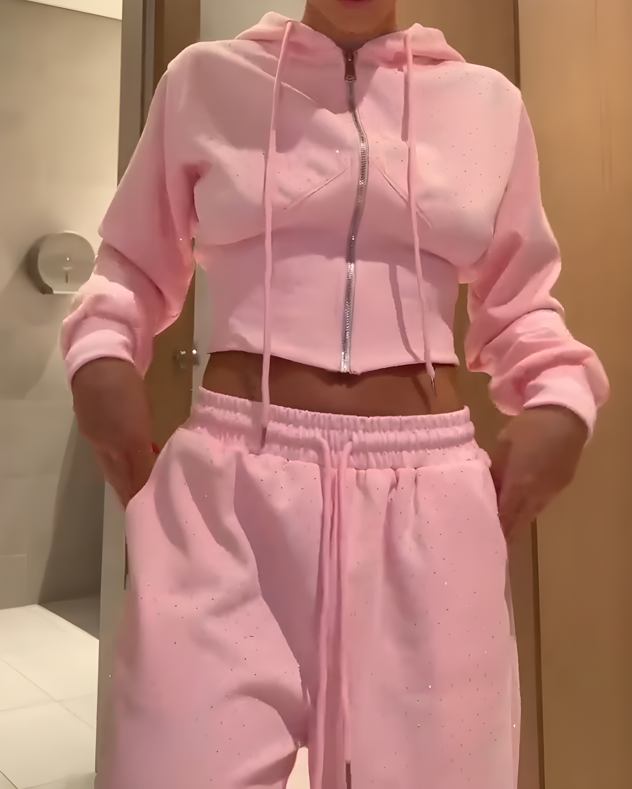 Sparkling Rhinestone Casual Hooded Cardigan Pants Set