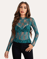 Long Sleeve FLace Sheer Blouse