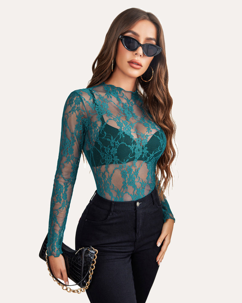 Long Sleeve FLace Sheer Blouse