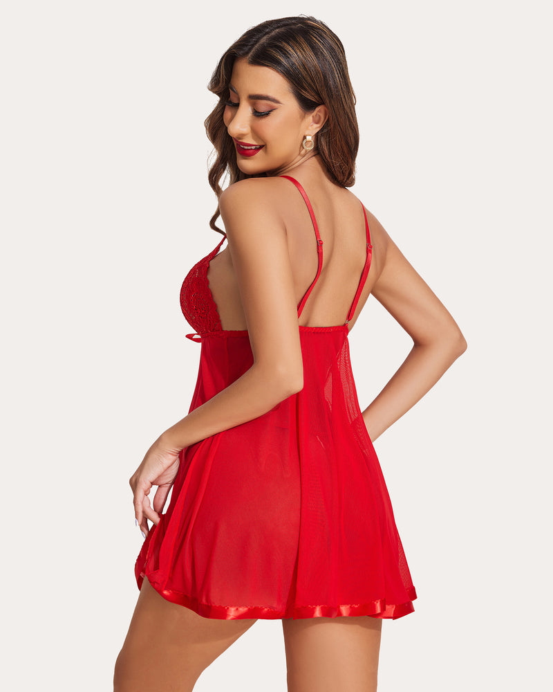 Strap Lace Babydoll Mesh Dress