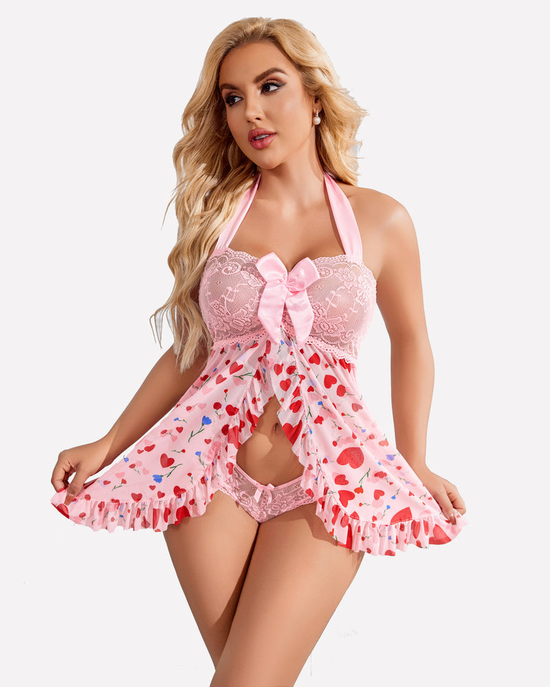 Open Front Halter Nighty