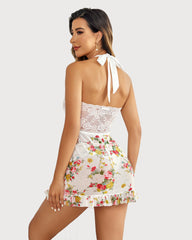 Lace Open Front Halter Nighty
