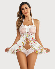 Lace Open Front Halter Nighty