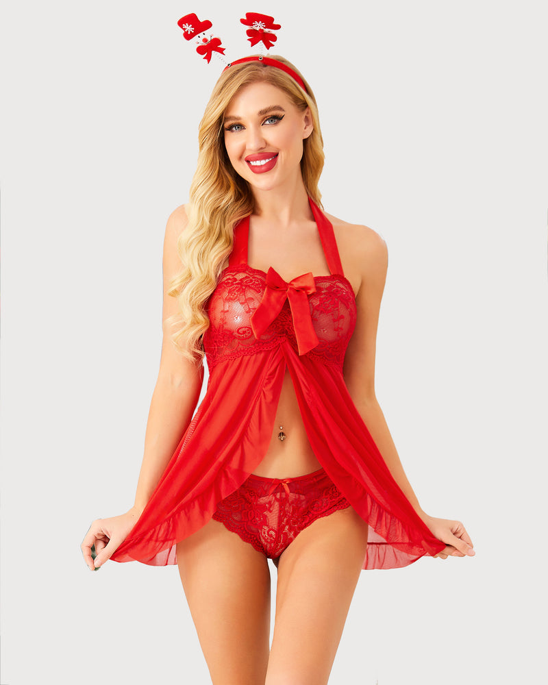 FPrint Lace Open Front Babydoll