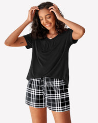 Plaid Shorts Pajama Set Nightwear Pjs