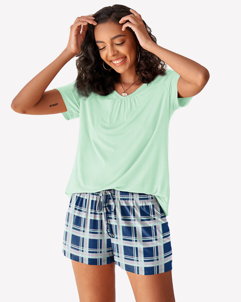 Plaid Shorts Pajama Set Nightwear Pjs