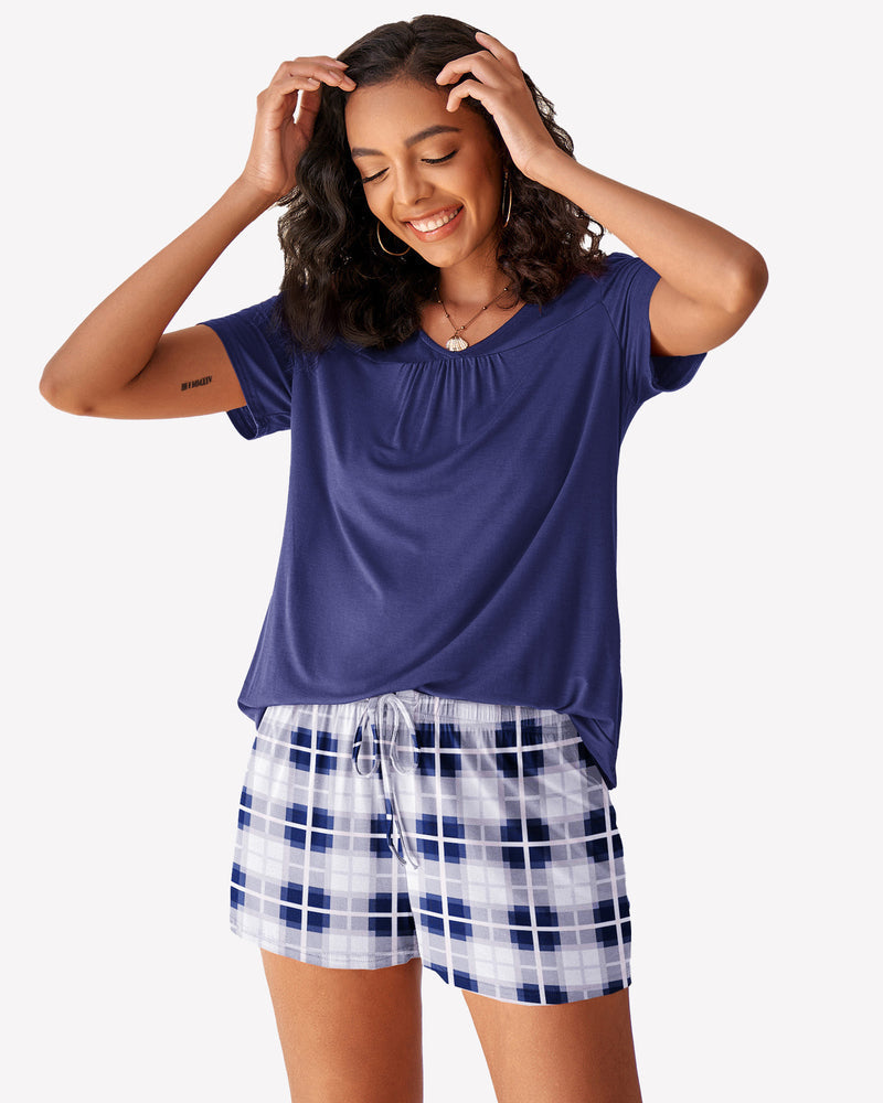 Plaid Shorts Pajama Set Nightwear Pjs