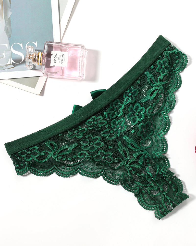 Lace Bow Panties T Back Low Waist Thong