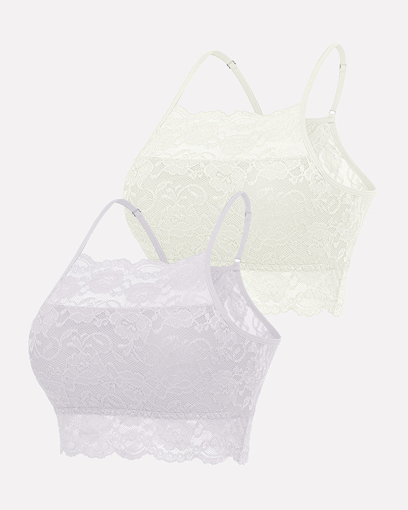 2Pack Wireless Lace Double-Layered Crop Top