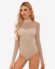 Mock Turtle Neck Sheer Mesh Bodysuit