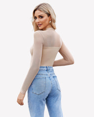 Mock Turtle Neck Sheer Mesh Bodysuit