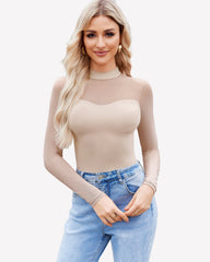 Mock Turtle Neck Sheer Mesh Bodysuit