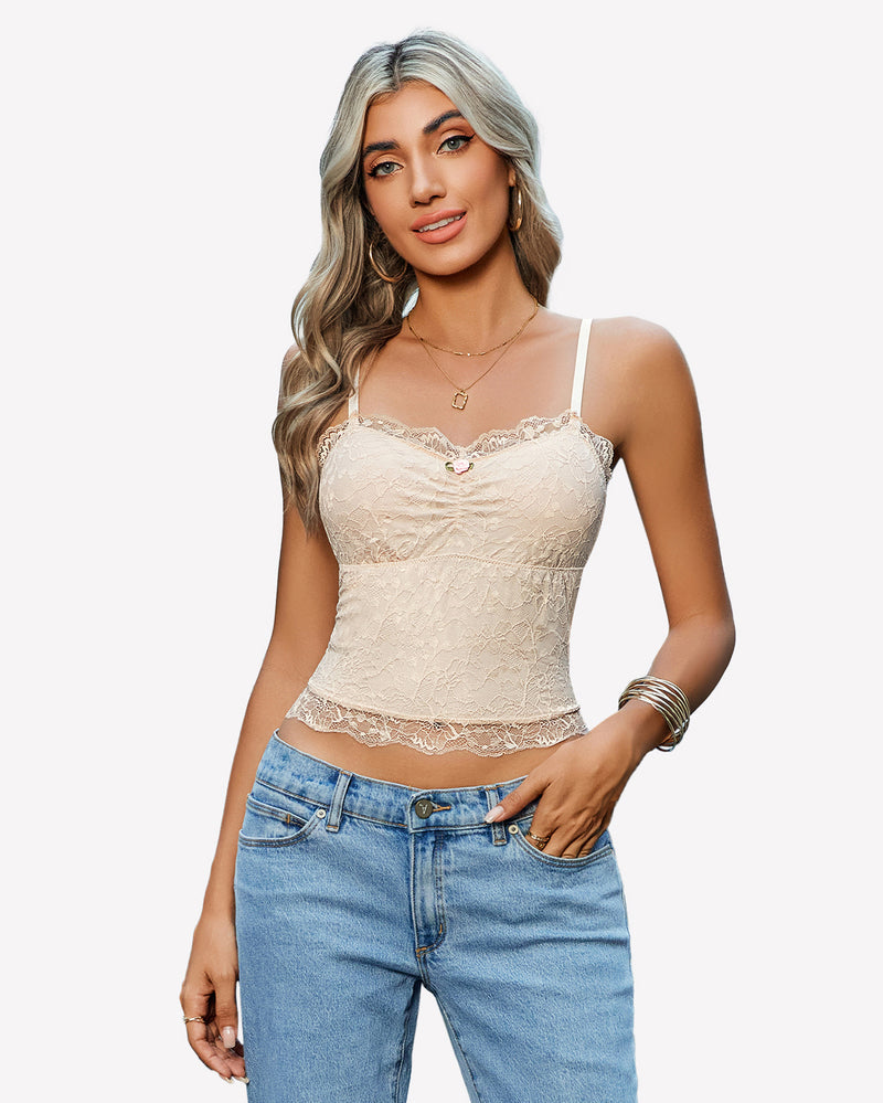 Lace Crop Top Ruched Tank