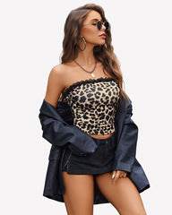 Leopard Print Strapless Crop Top