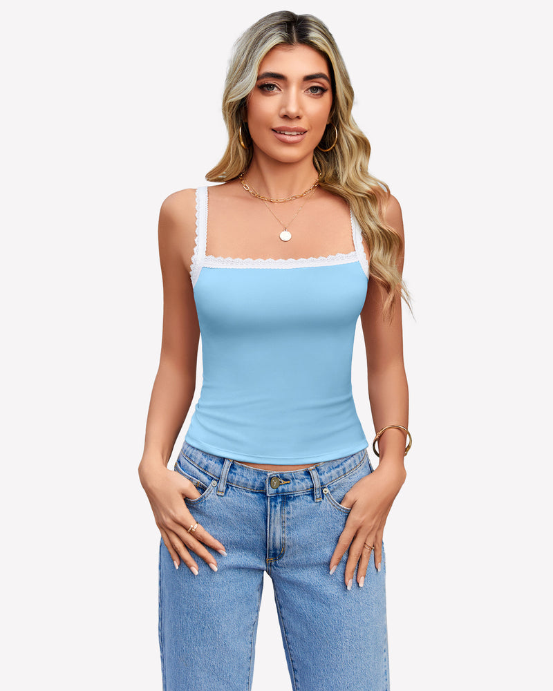 Lace Tank Top Y2k Square Neck Undershirts