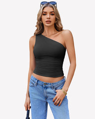 One Shoulder Tank Top Crop Tops