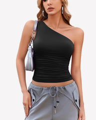 One Shoulder Tank Top Crop Tops