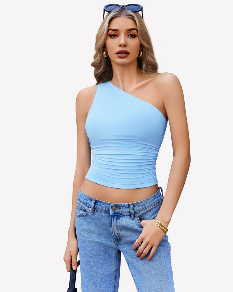 One Shoulder Tank Top Crop Tops