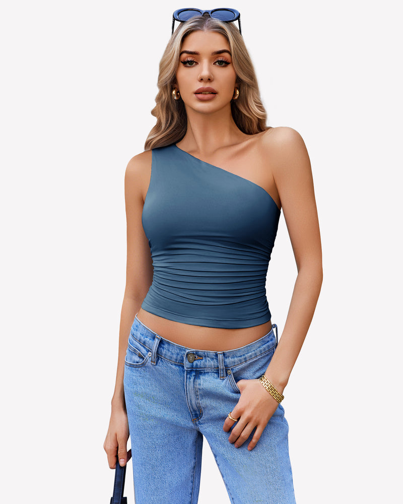 One Shoulder Tank Top Crop Tops
