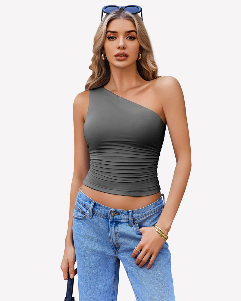 One Shoulder Tank Top Crop Tops