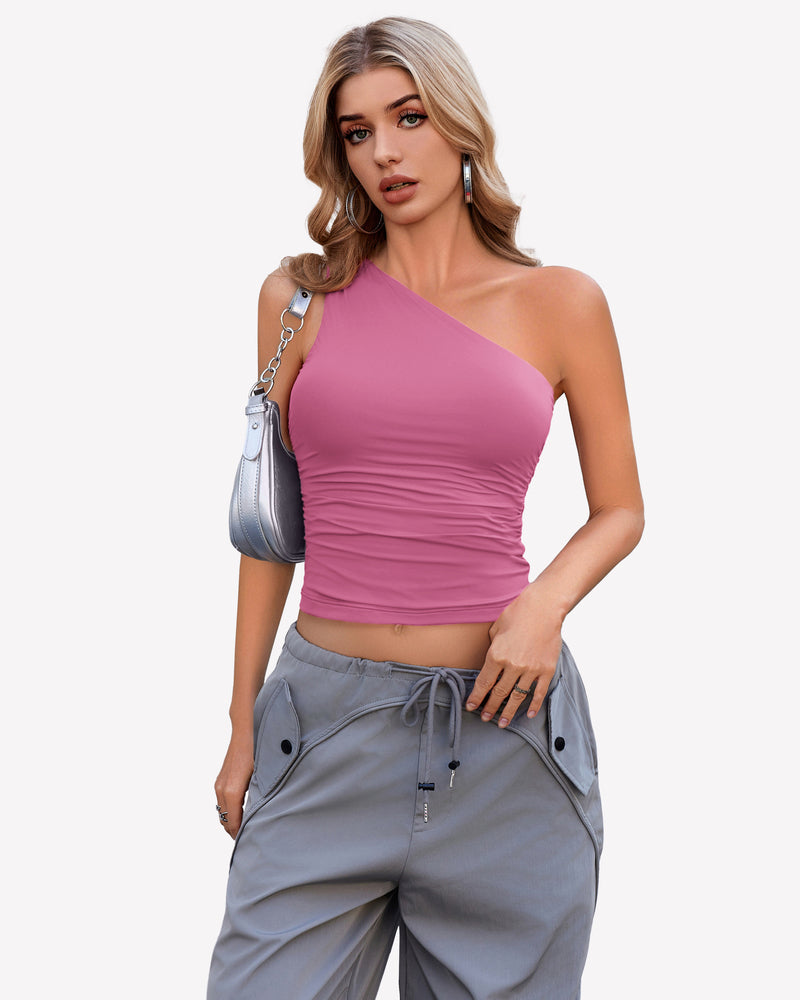 One Shoulder Tank Top Crop Tops