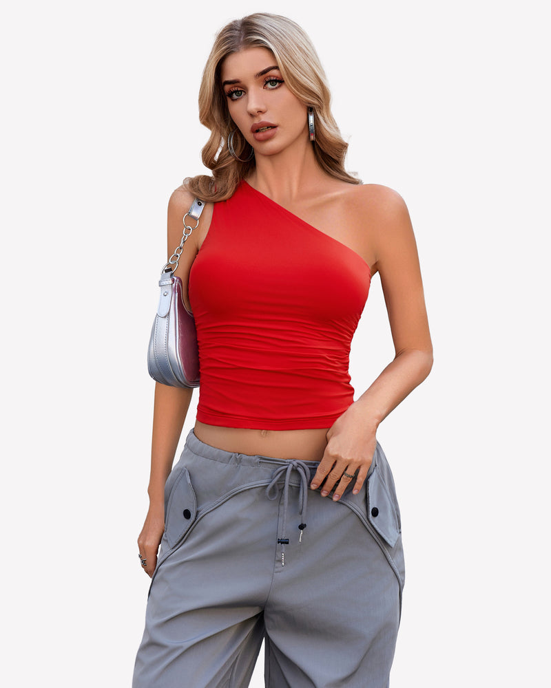 One Shoulder Tank Top Crop Tops