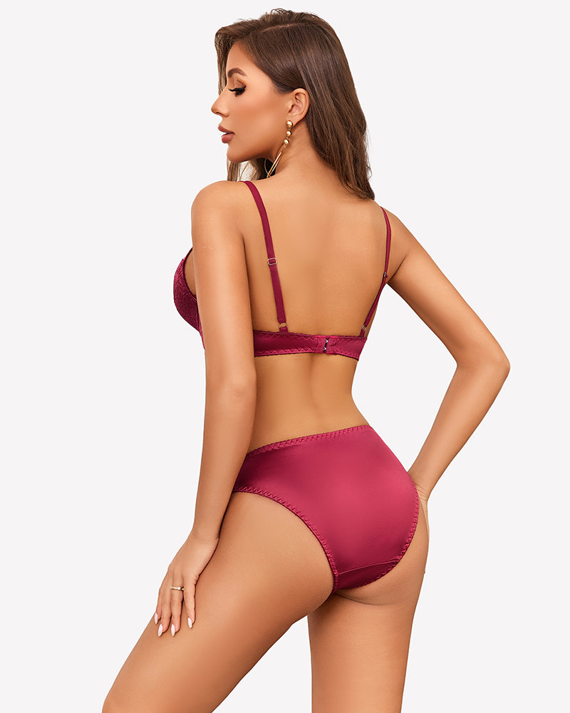 Satin Lace Unlined Bra and Panty Set