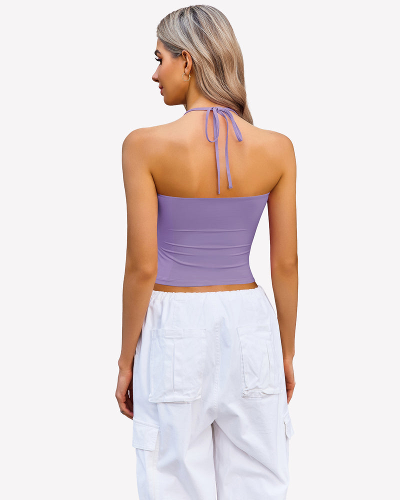 Halter Crop Tops Ruched Tank Tops