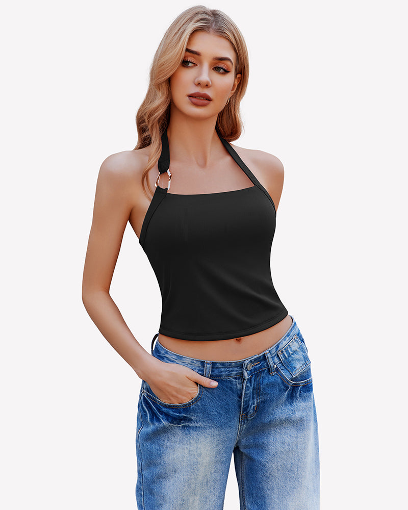 Double Lined Backless Ribbed Crop Top