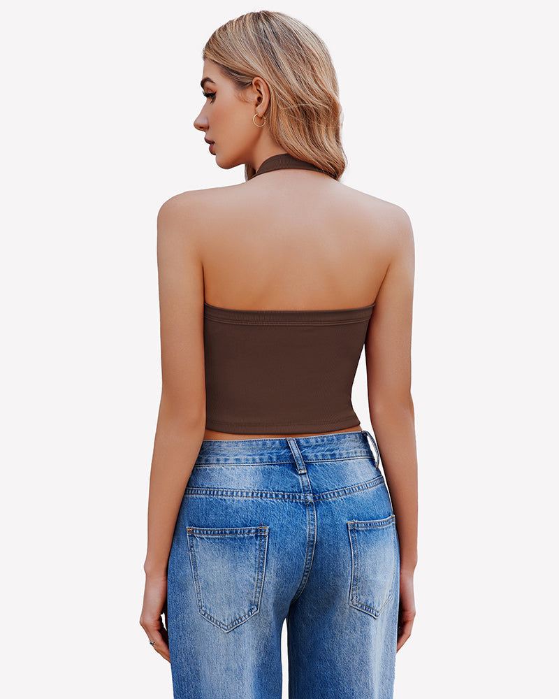 Double Lined Backless Ribbed Crop Top
