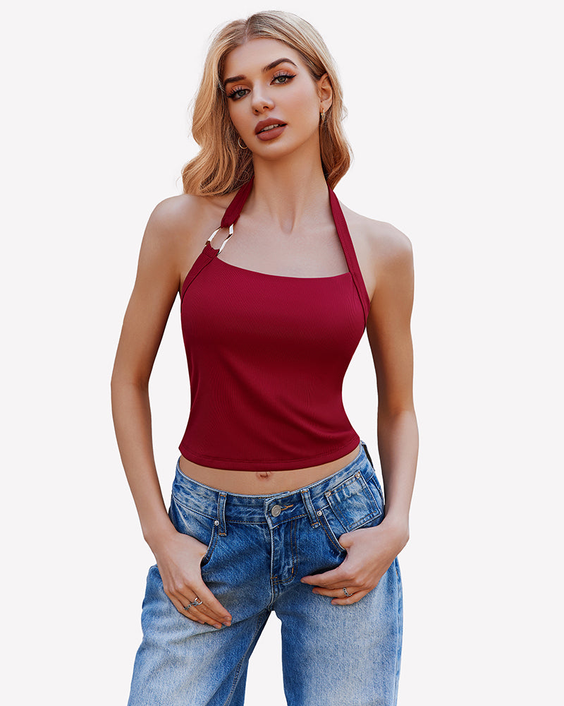 Double Lined Backless Ribbed Crop Top