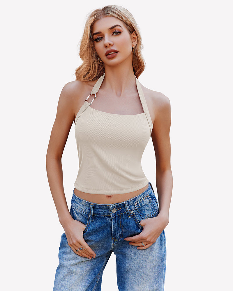Double Lined Backless Ribbed Crop Top