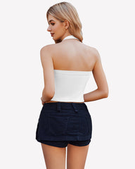 Double Lined Backless Ribbed Crop Top