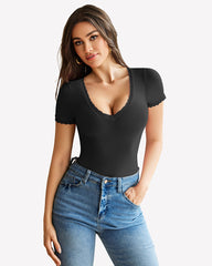 Lace V Neck Double Lined Bodysuits