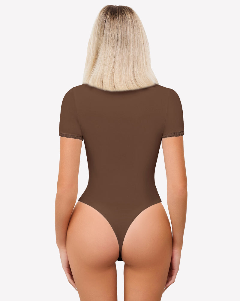 Lace V Neck Double Lined Bodysuits