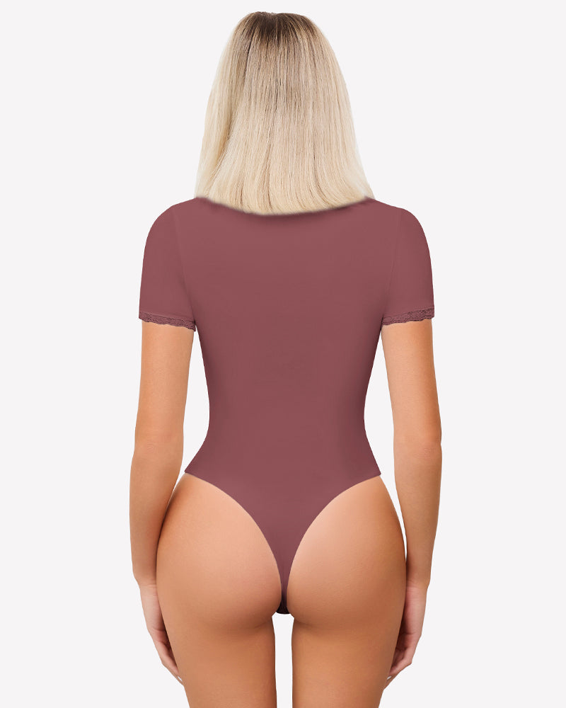 Lace V Neck Double Lined Bodysuits