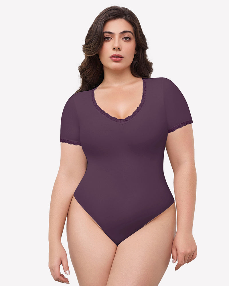 Lace V Neck Double Lined Bodysuits