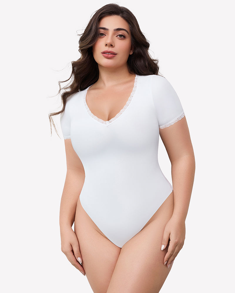 Lace V Neck Double Lined Bodysuits