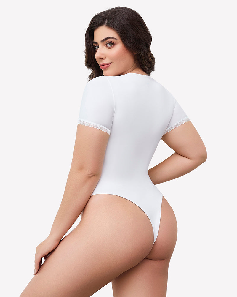 Lace V Neck Double Lined Bodysuits