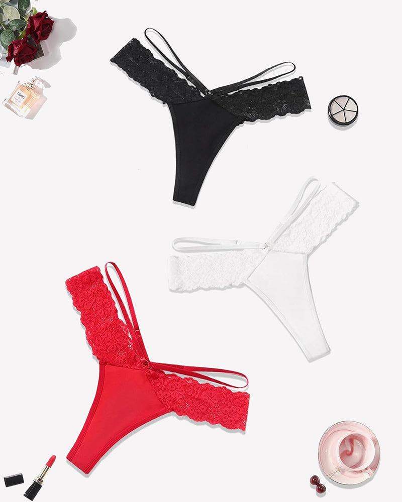 Lace Bikini Panties V Shape Waistband Thongs