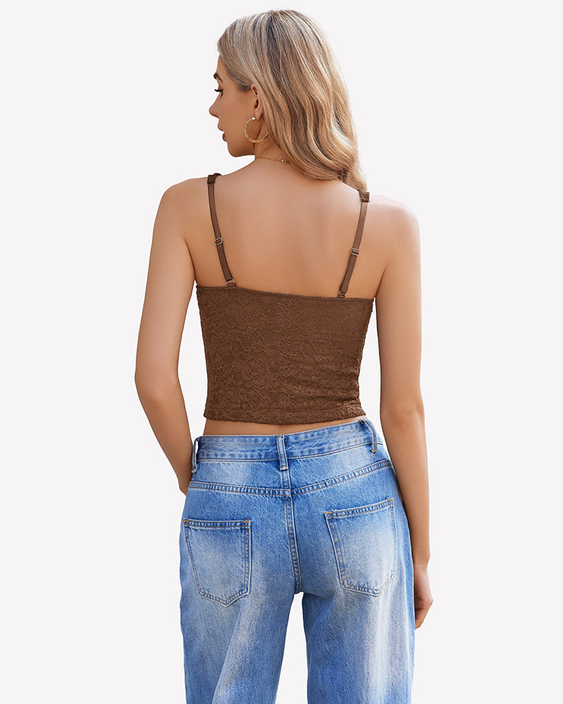 Lace Sleeveless Sweetheart Neck Crop Top