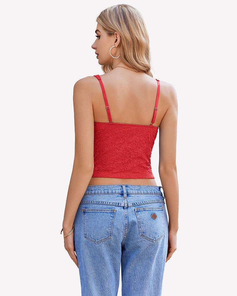 Lace Sleeveless Sweetheart Neck Crop Top