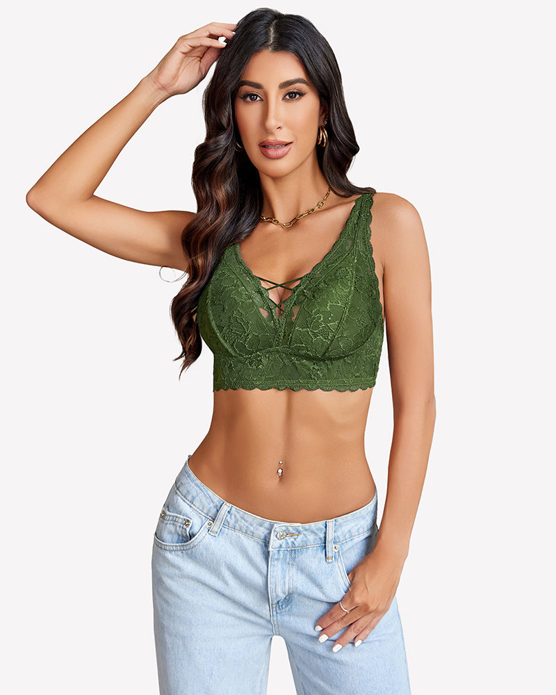 Lace Bralette V Neck Criss Cross Bras
