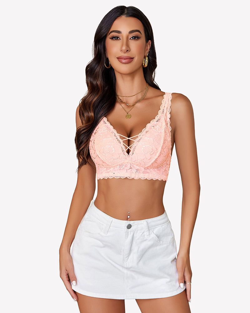 Lace Bralette V Neck Criss Cross Bras