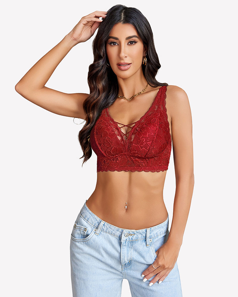 Lace Bralette V Neck Criss Cross Bras