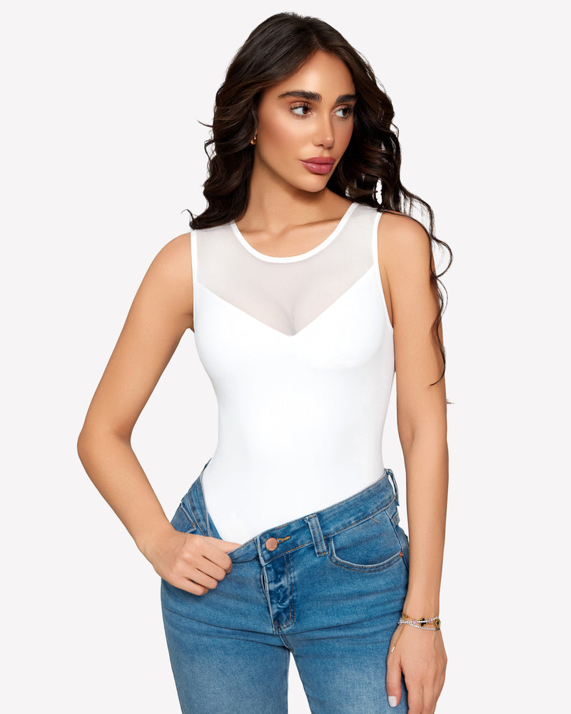 Mesh Crew Neck Sleeveless Bodysuit